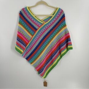 NWT Handmade Crochet Multi Color Cotton One Size Fits Most Poncho Art Fiber